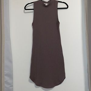 Mock Neck Ribbed Dark Taupe Mini Body Con Dress